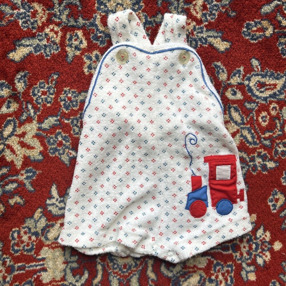 Vintage 90’s Terry Cloth Train Embroidered Overalls Infants 6-9 Months